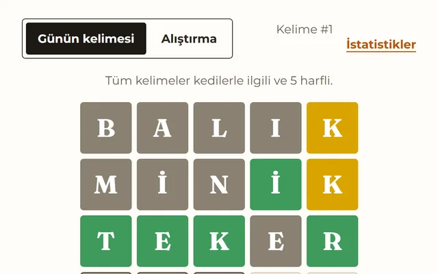 Günün Kedi Kelimesi oyunundan bir görüntü